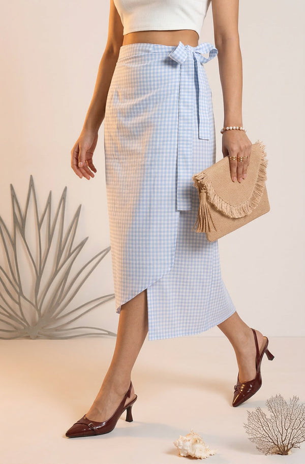Women Relaxed Fit Small checks Wrap Skirt