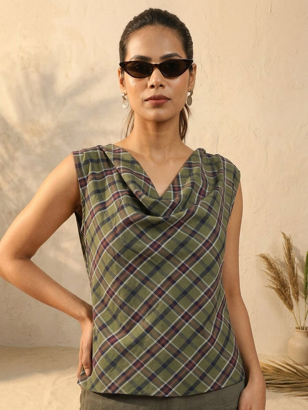 Women Relaxed Fit Cowl Neck Cut Sleeve Top