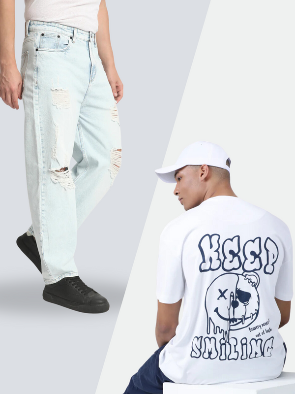 Men Light Blue Tinted Oversized Fit Denim Jeans