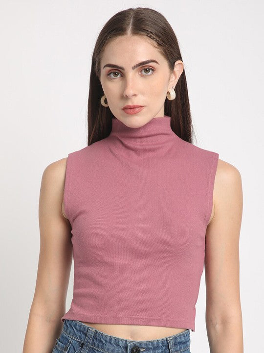 Women Pink Solid Skinny T-Shirt