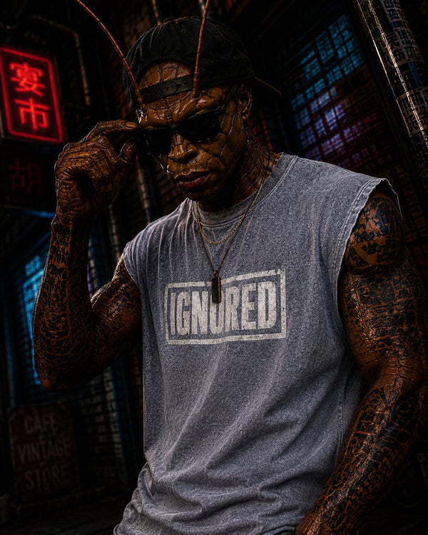 Men Blue Graphic Oversized Fit Acid Wash Dyed  Sleeveless T-Shirt
