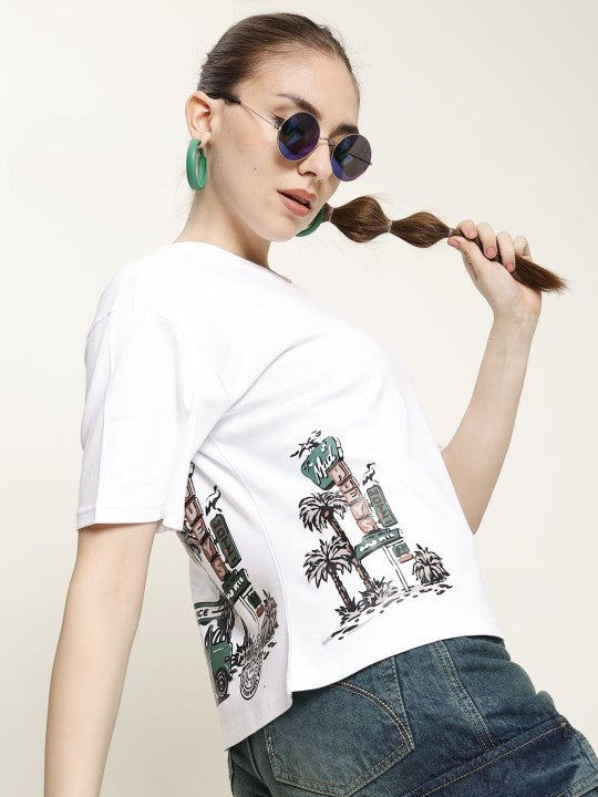 Women White Boxy Fit Oversized T Shirt