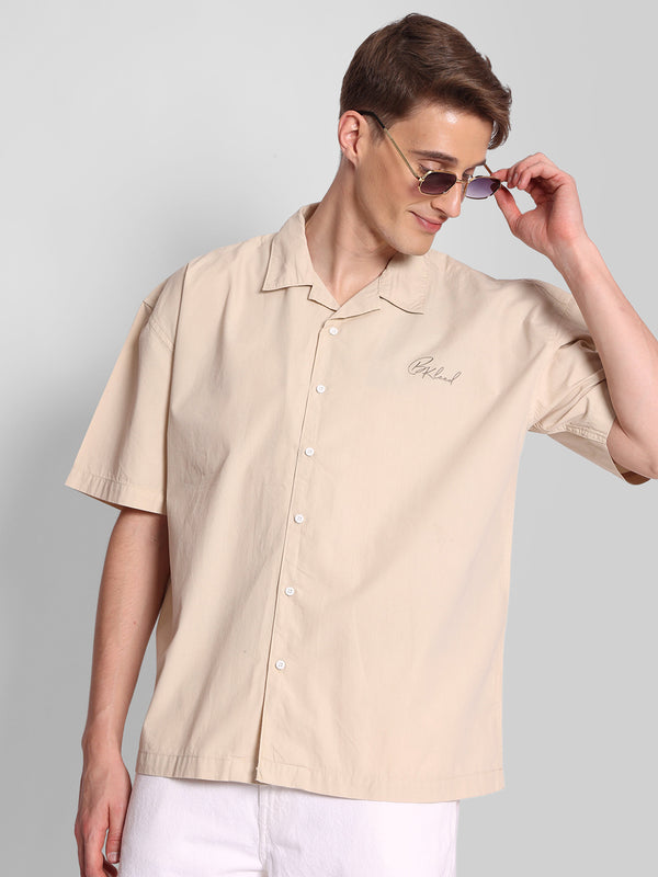 Men Half Sleeves Cotton Oversize Embroidery Casual Shirt