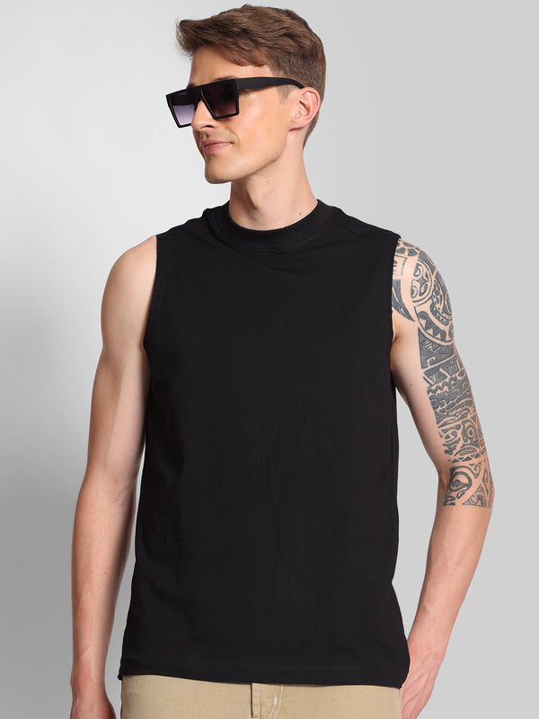 Men Cut And Sew Detail On Shoulder Sleevess Vest T-Shirt