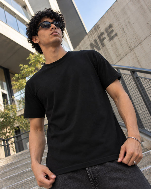 Men's Black Cotton Lycra T-shirt
