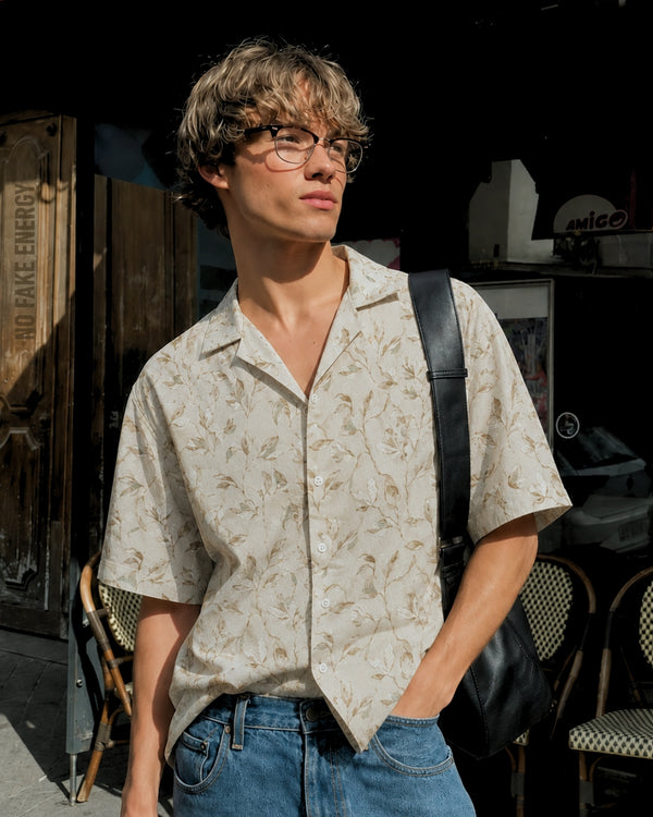 Men Relaxed Floral Print Resort Collar Shirt
