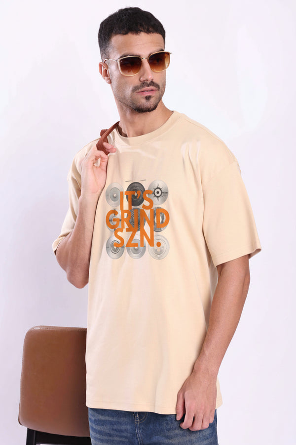 Men Beige Graphic Printed Oversized Fit T-Shirt