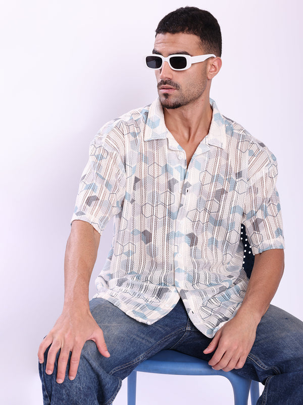 Oversized Printed Lace Cuban Collar Casual Shirt