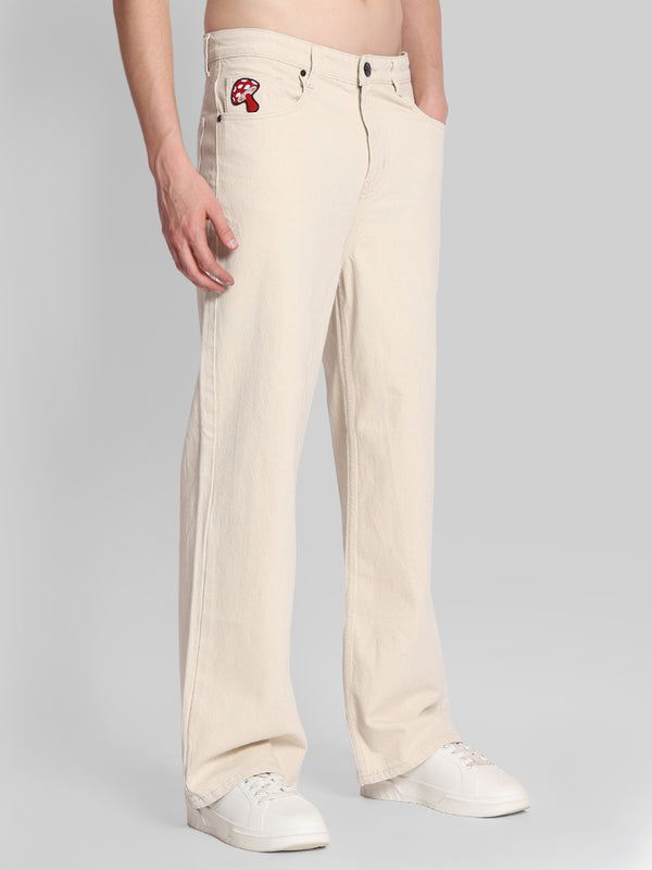 Men Ecru Wide Leg Mushroom Badge Jans