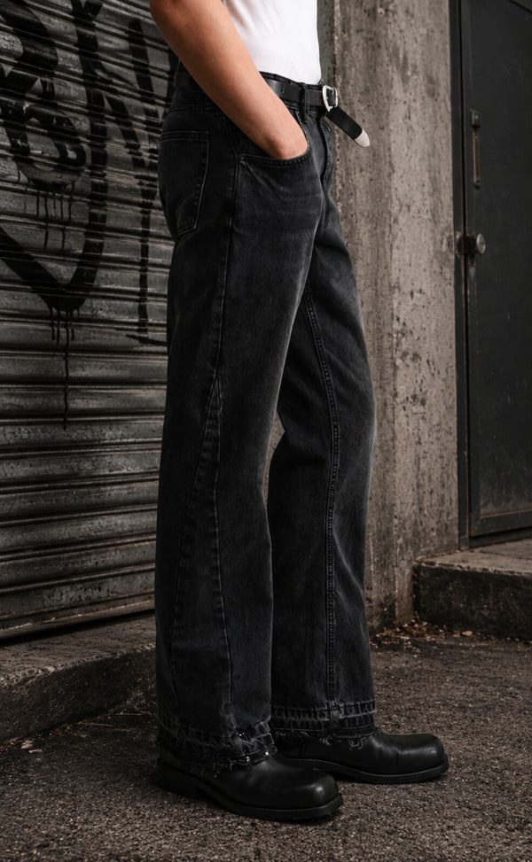 Men Black Spilt Bootcut Denim Trouser