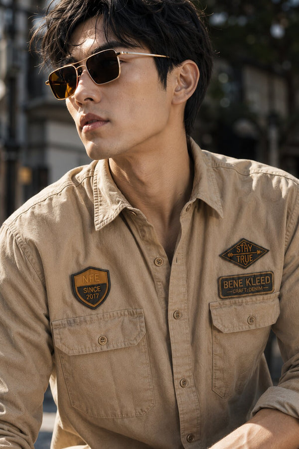 Men Regular Fit Double Pocket Badge Shirt