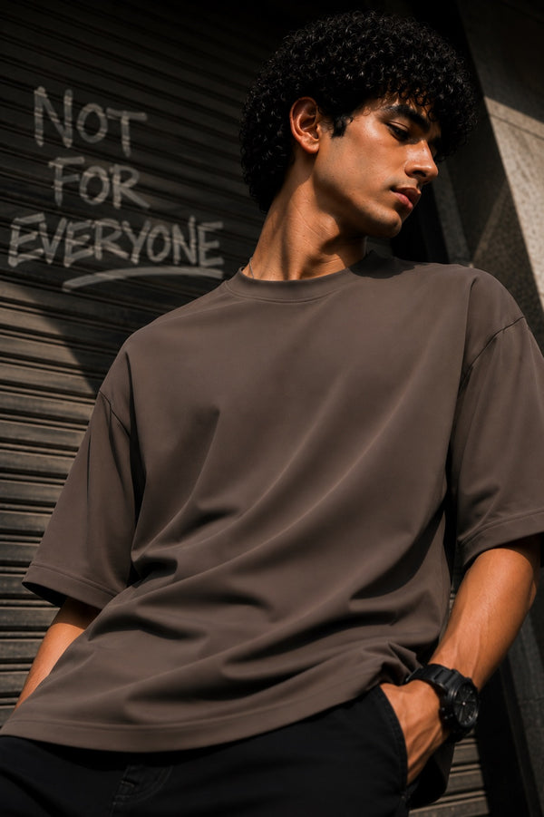 Men Soild Dust Brown Oversize Fit Half sleeves T-shirt