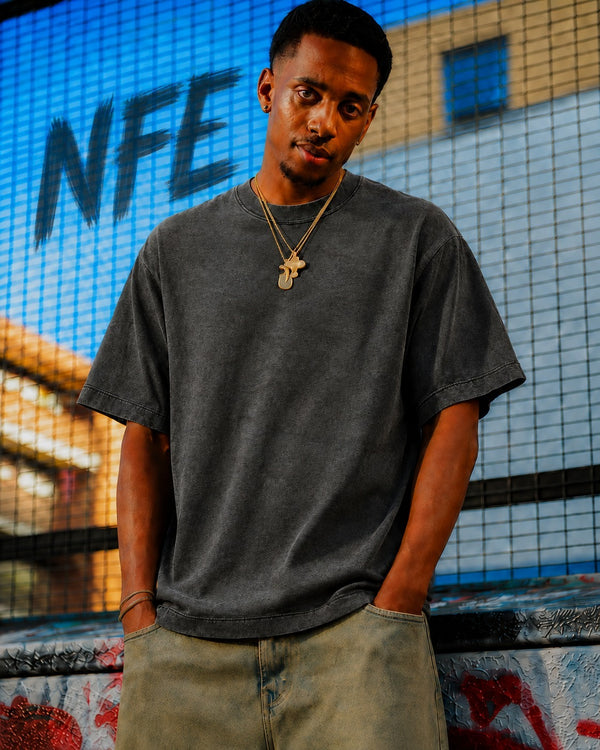 Men Black Acid Wash Oversized Fit T-Shirt