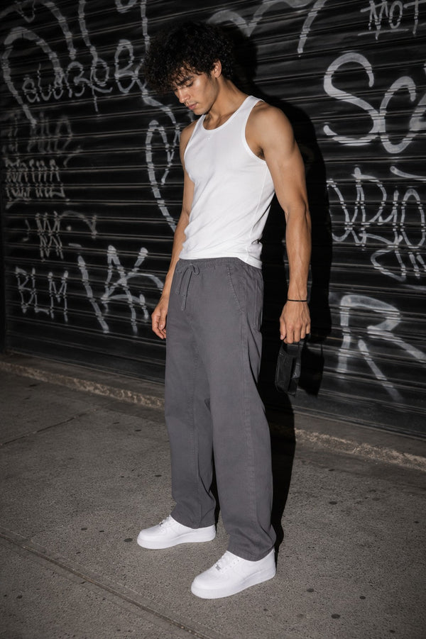 Men Grey Mid Rise Regular Fit Trouser with Elasticated Waistband