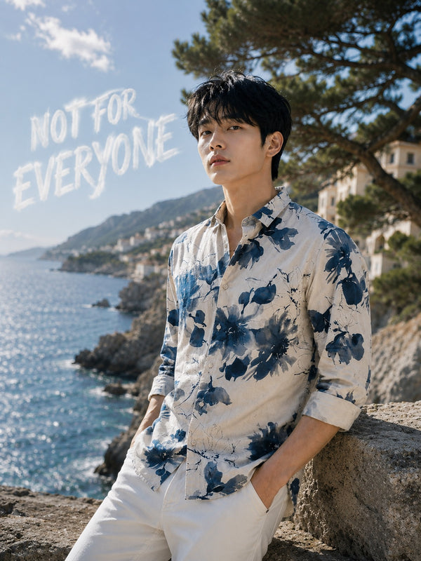 Men Floral Printed Slim Fit Linen Casual Shirt
