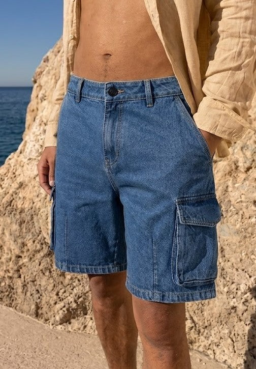 Men Blue Regular Fit Cargo Shorts