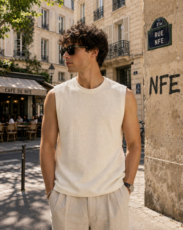 Men White Relaxed Sleeveless T Shirt