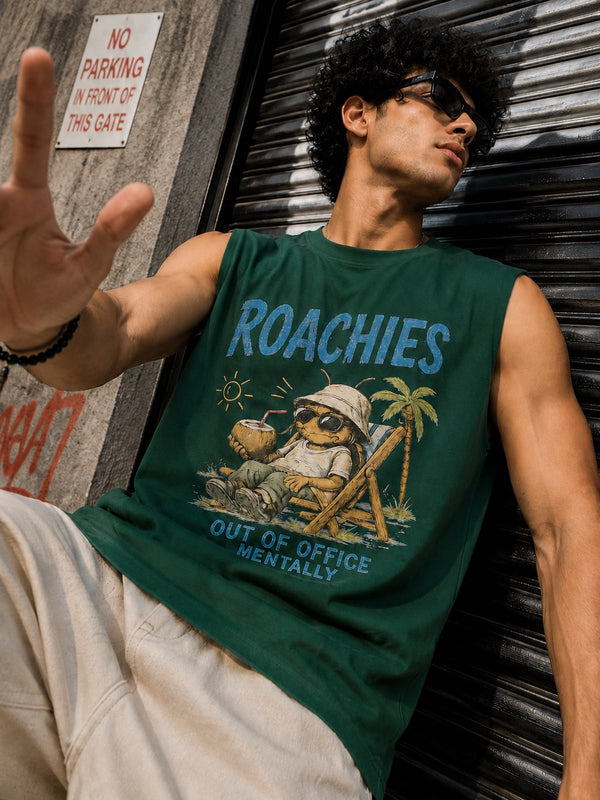 Men Green Graphic Relaxed Sleevesless T-Shirt