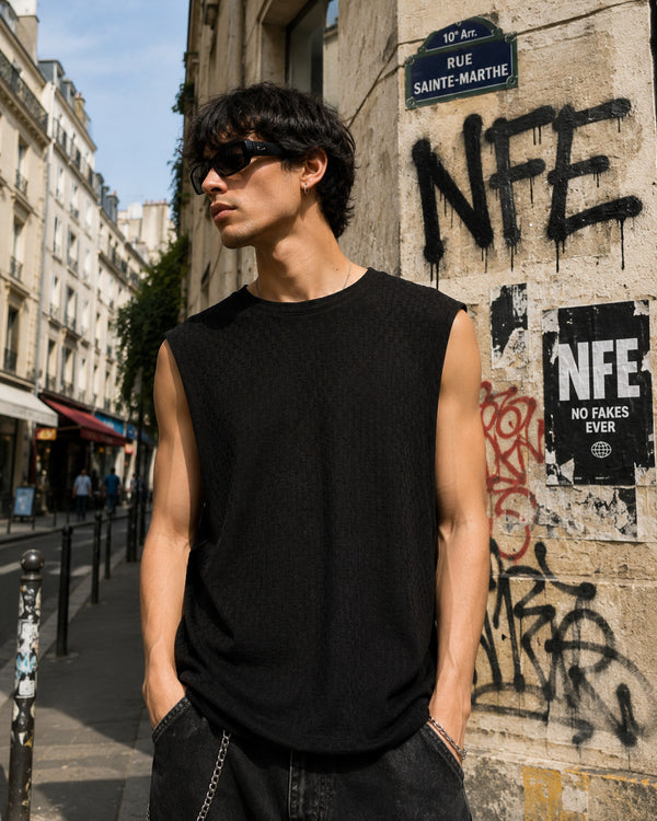 Men Black Relaxed Sleeveless T Shirt