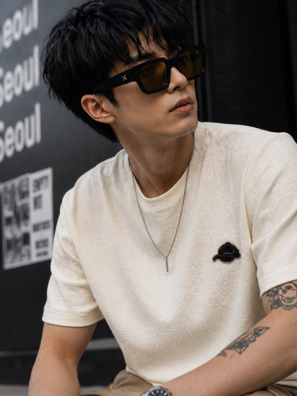 Men Relaxed Fit Textured Badge T-Shirt