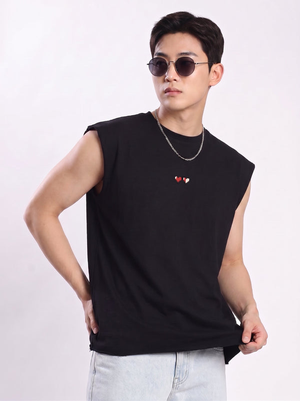 Men Badge Oversized Sleeveless T shirt