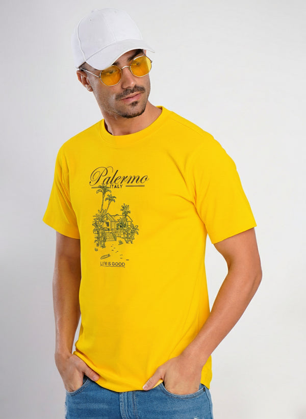 Men Yellow  Graphic Printed Regualr Fit T-Shirt