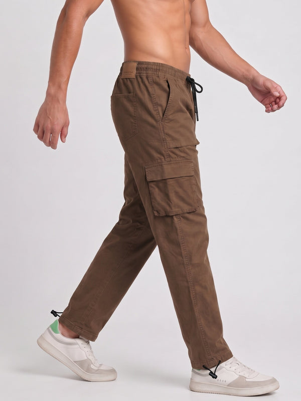 Men Brown Relaxed Fit Mid-Rise Cargos Trouser
