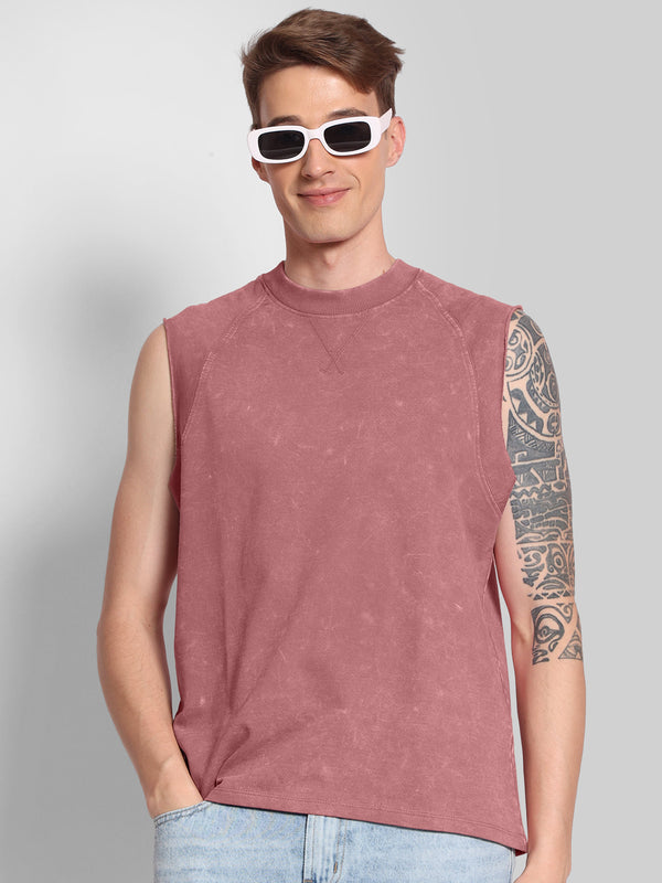 Men Oversized Fit Raglan Vest With Raw Edges Sleveless T-Shirt