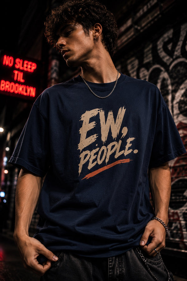 Men Navy Graphic Oversized Half sleeves T-Shirt