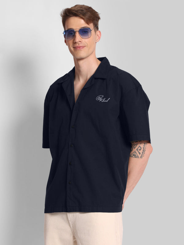 Men Half Sleeves Cotton Oversize Embroidery Casual Shirt