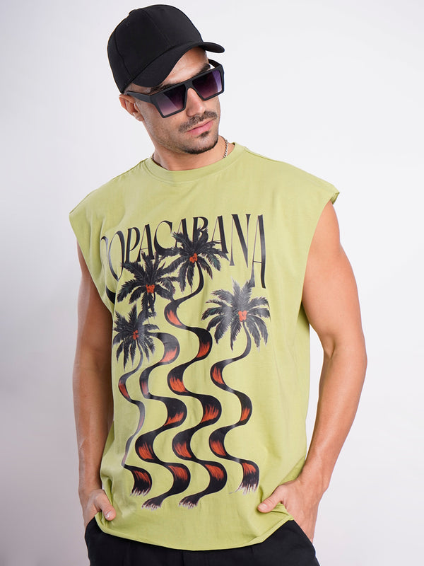 Men Sleeveless Graphic Print Oversized Cotton Tshirt