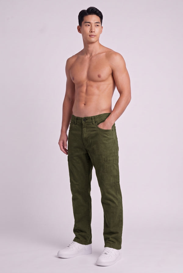 Men Forest Green Straight Cargo trouser