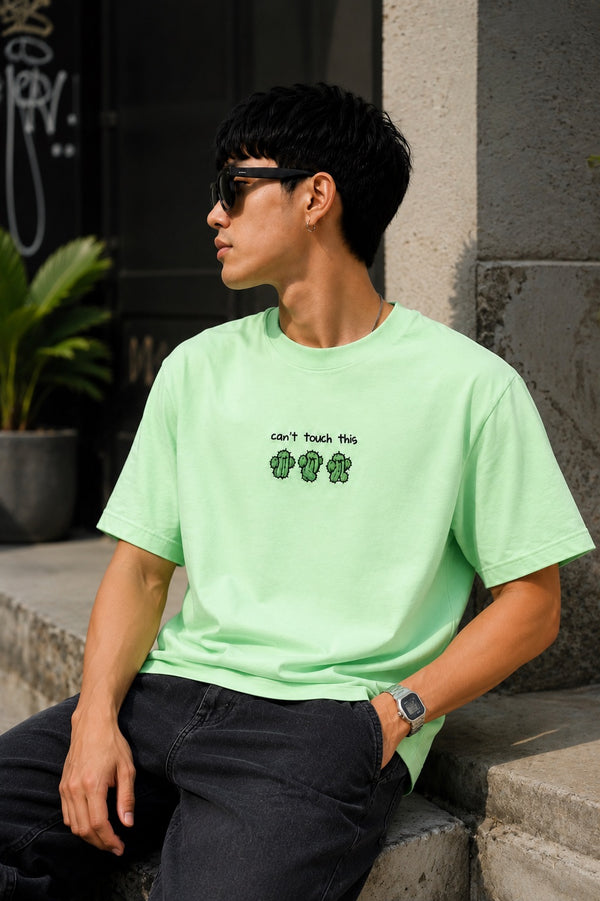 Men Green Oversize Embroidered T-shirt