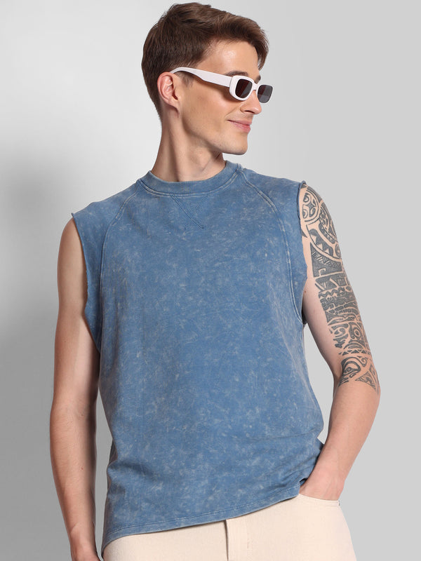 Men Oversized Fit Raglan Vest With Raw Edges Sleveless T-Shirt