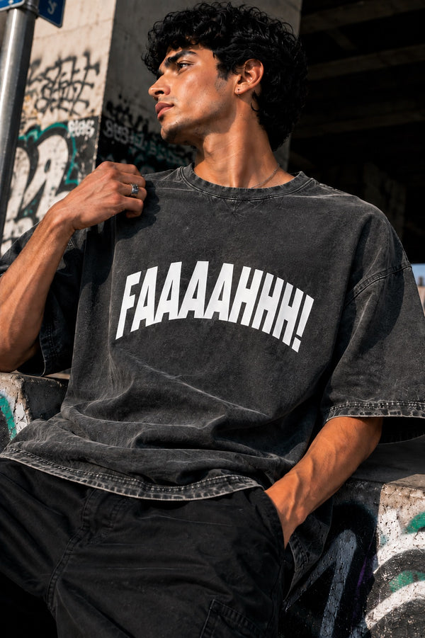 Men Grey Oversized Graphic Half sleeves T-shirt