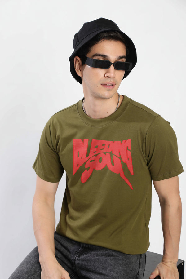 Men Olive  Graphic Printed Regualr Fit T-Shirt